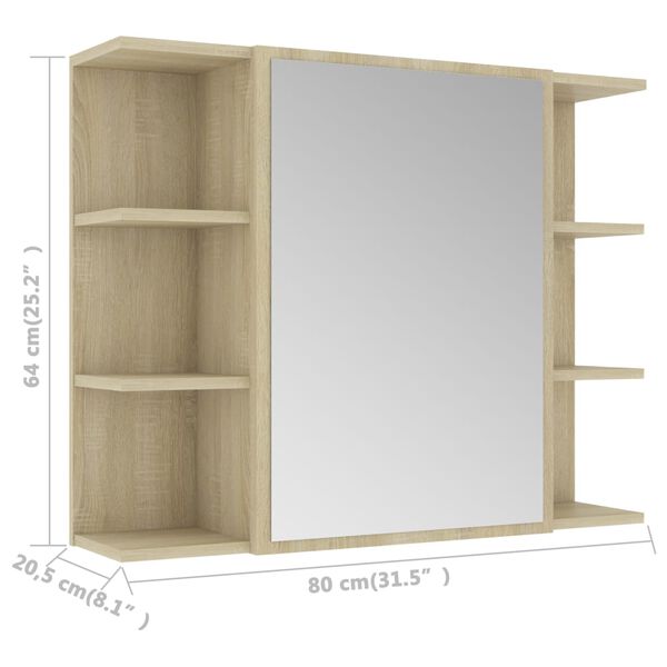 vidaXL Bad-Spiegelschrank Sonoma-Eiche 80x20,5x64 cm Holzwerkstoff