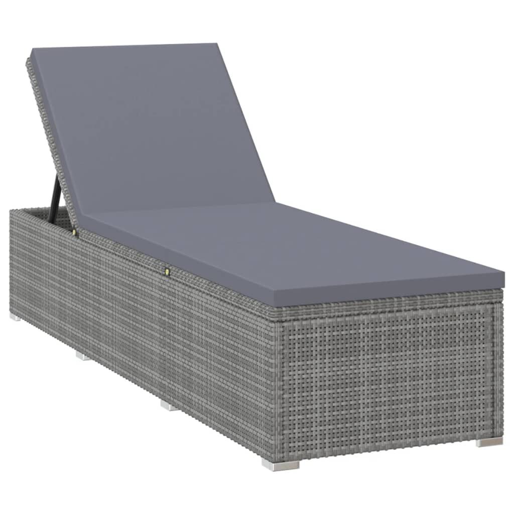 vidaXL 3-tlg. Garten-Sonnenliegen mit Teetisch Poly Rattan Grau