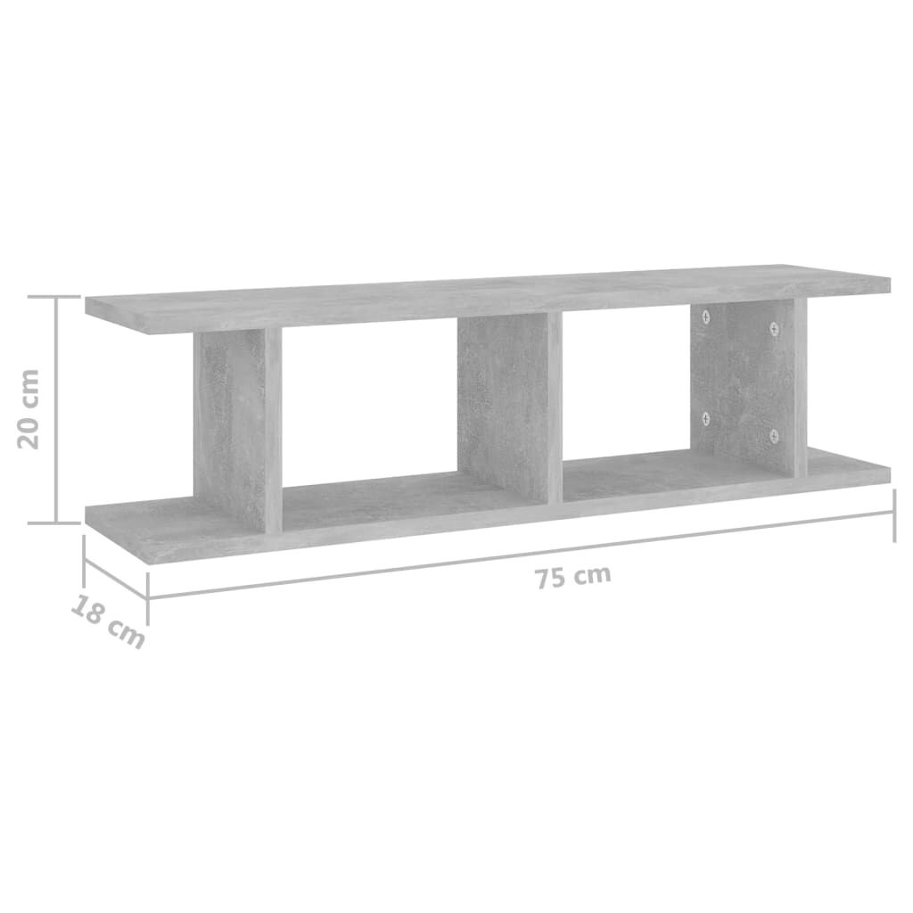 vidaXL Wandregale 2 Stk. Betongrau 75x18x20 cm Holzwerkstoff