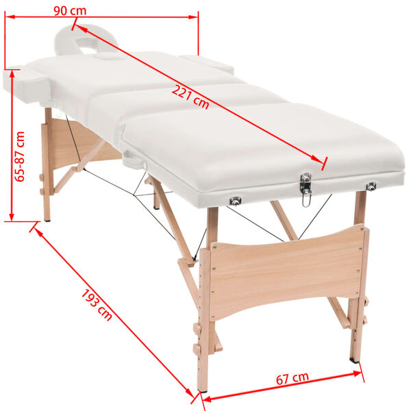 vidaXL Massageliege 3-Zonen Klappbar 10 cm Sitz Weiß