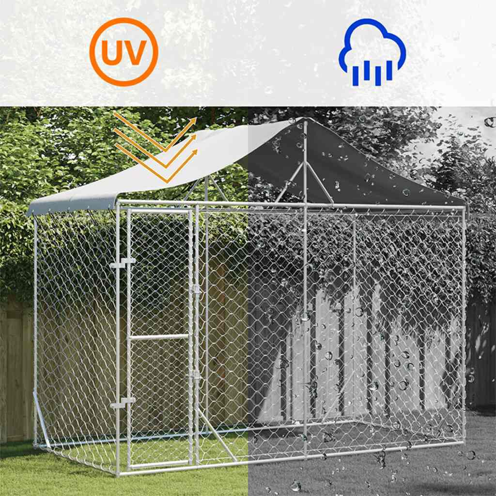 vidaXL Outdoor-Hundezwinger mit Dach Silber 3x1,5x2,5m Stahl Verzinkt