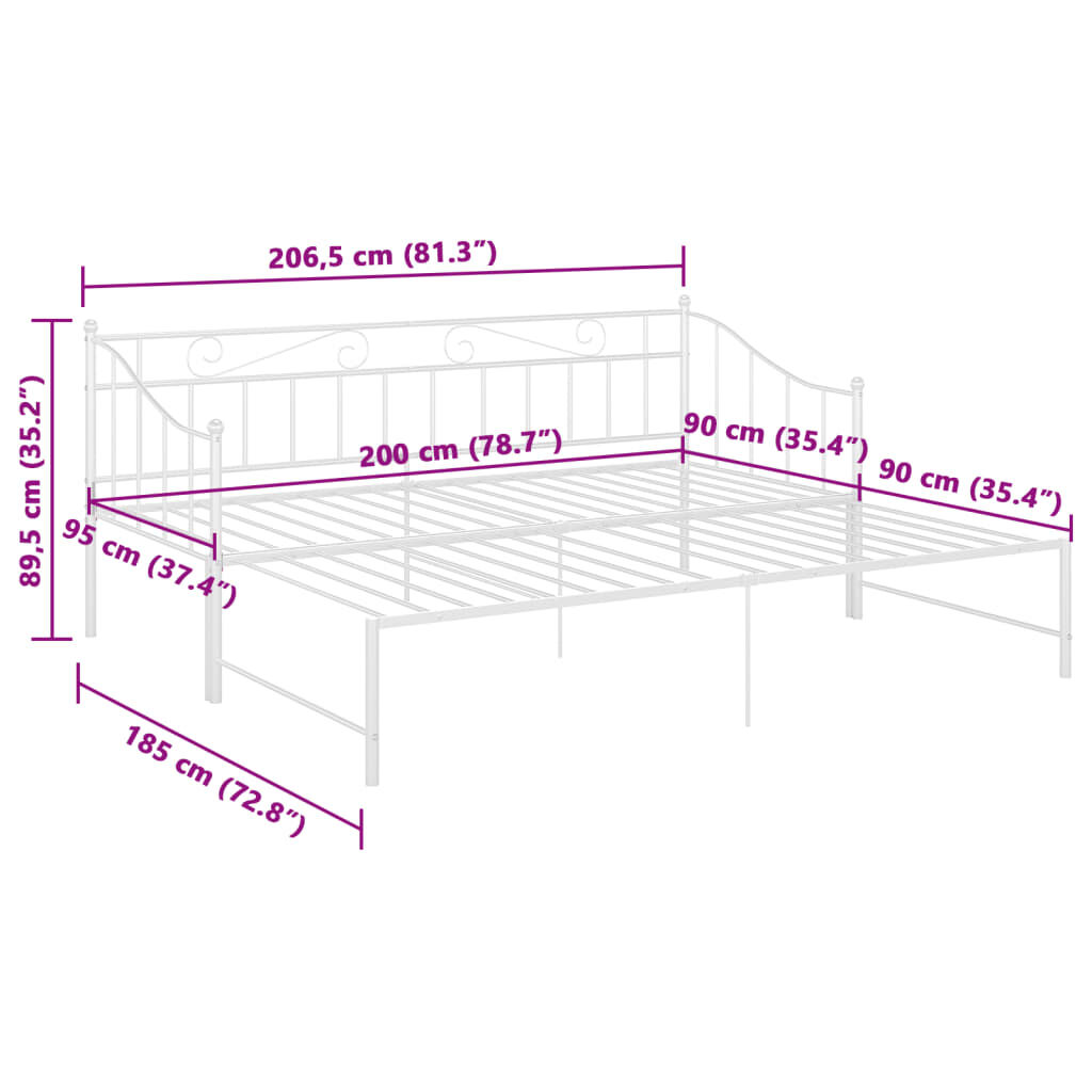 vidaXL Ausziehsofa Bettgestell Weiß Metall 90x200 cm