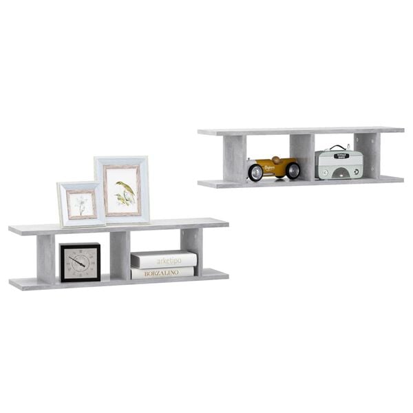 vidaXL Wandregale 2 Stk. Betongrau 75x18x20 cm Holzwerkstoff