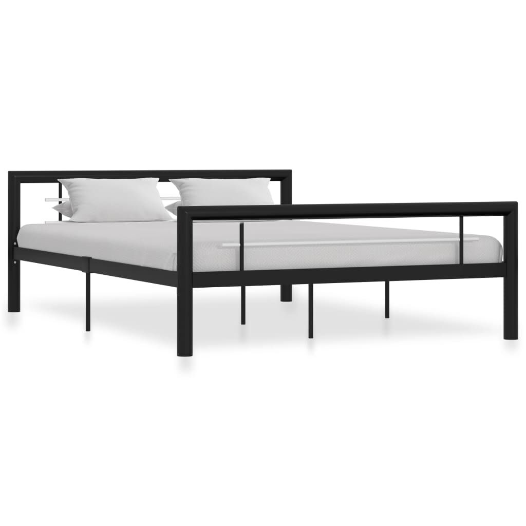 vidaXL Bettgestell Schwarz und Weiß Metall 160×200 cm