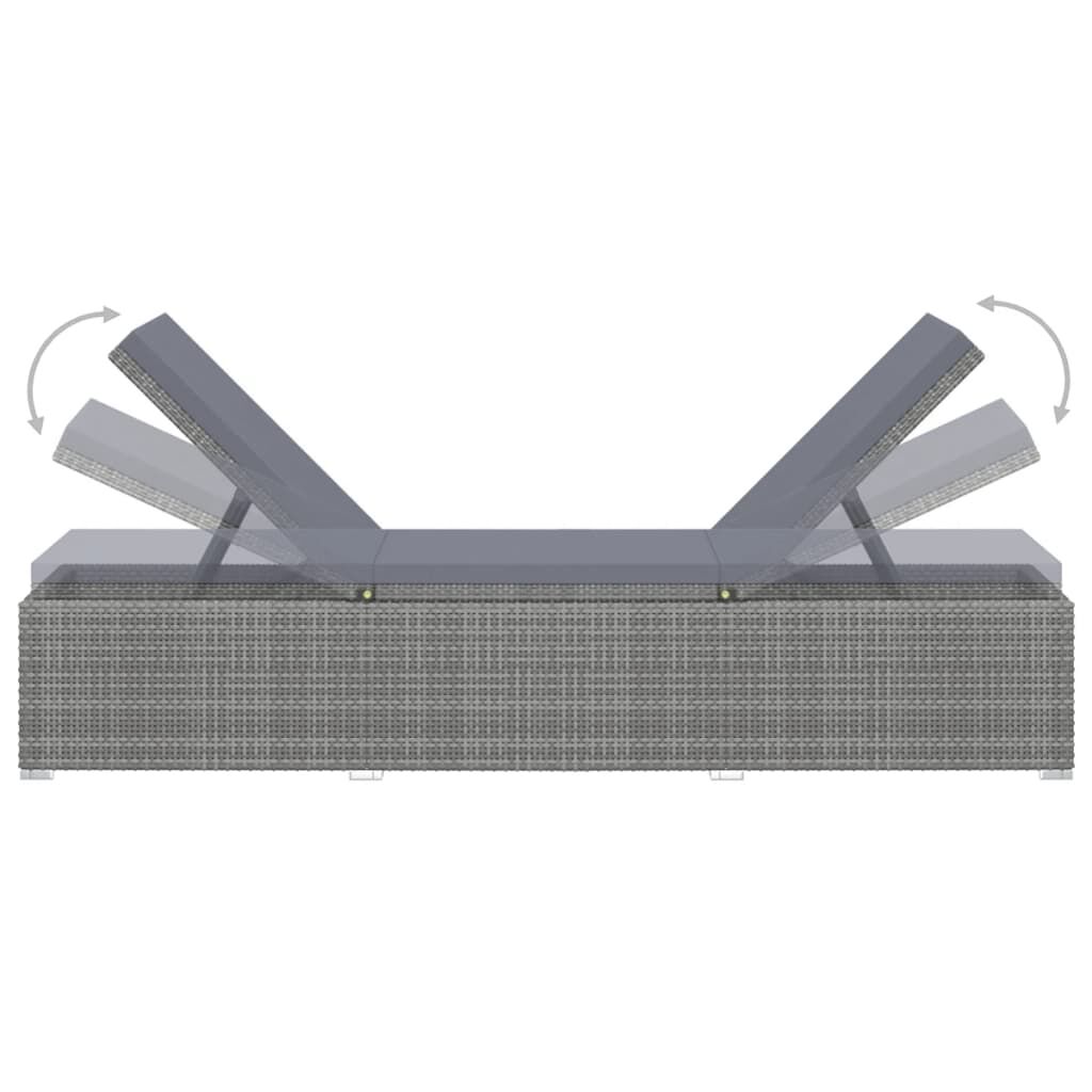 vidaXL 3-tlg. Garten-Sonnenliegen mit Teetisch Poly Rattan Grau